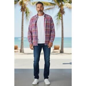 Tommy Bahama Red Lazlo Plaid Button Down Cotton Silk Blend L/S Shirt Men’s 3XL